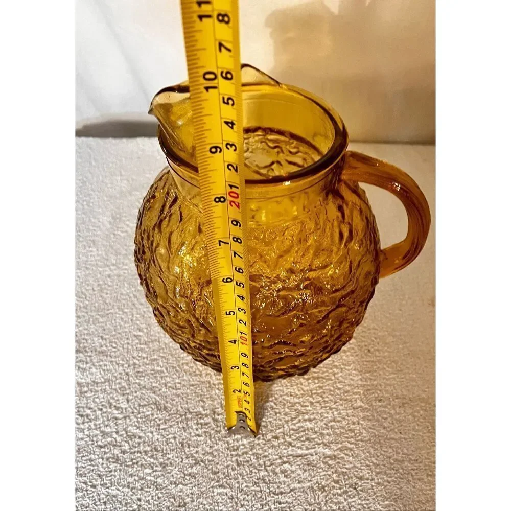 Vintage Mid Century Anchor Hocking Lido Amber Glass Gold Pitcher 9” Tall EUC